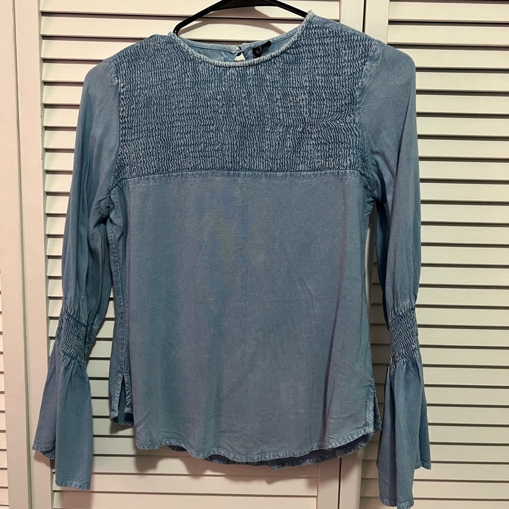 Elegant Blue Smocked Blouse